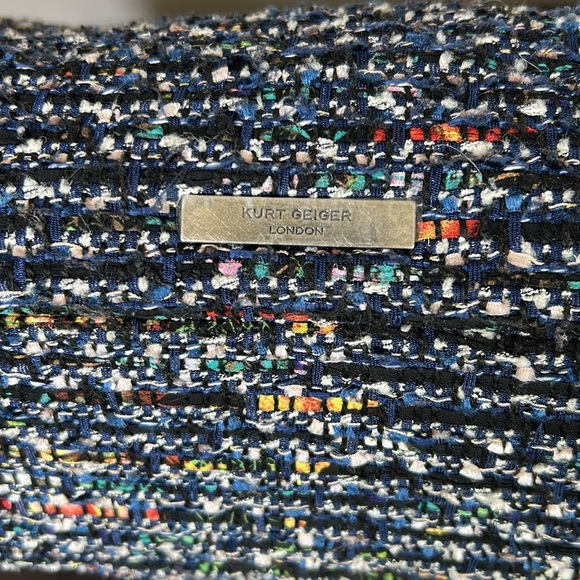 Kurt Geiger Tweed Large Kensington Bag Black Blue Shoulder Flap Closure NEW - Picture 12 of 16